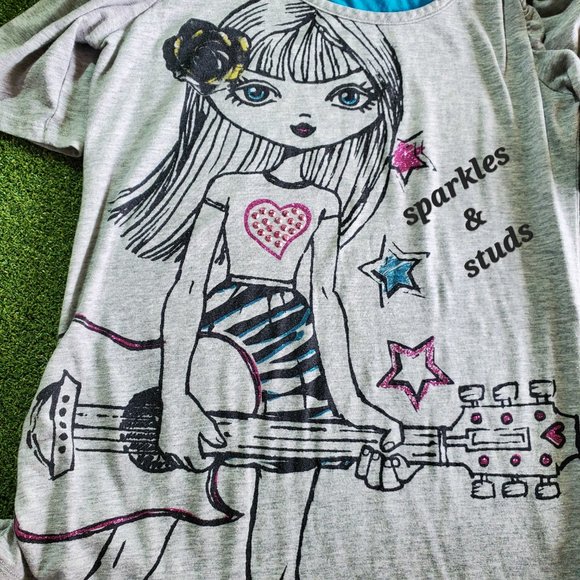 CANYON RIVER BLUES Layered Ruching Side Tie Graphic Tees, M (10-12) - Picture 3 of 16